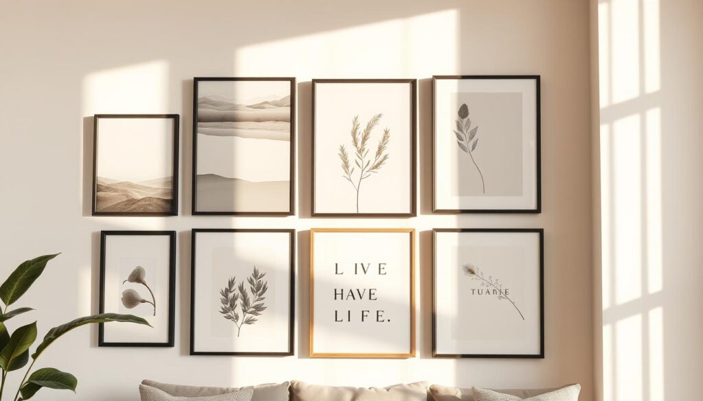 gallery wall with canvas prints and minimalist wall art