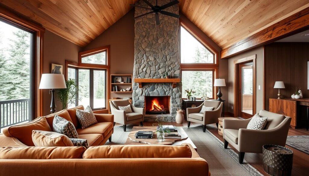 A-frame home interior design furniture selection