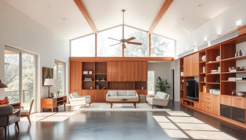 Eichler home interior design with custom built-ins
